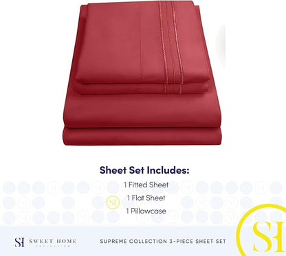 Twin Sheets - Breathable Luxury Sheets with Full Elastic & Secure Corner Straps Built In - 1800 Supreme Collection Extra Soft Deep Pocket Bedding Set, Sheet Set, Twin, Burgundy