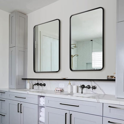 ANDY STAR Mirror for Bathroom 24X36 Inch, Matte Black Mirror Rounded Rectangle Mirror Metal Tube Framed Wall-Mounted Vertically/Horizontally