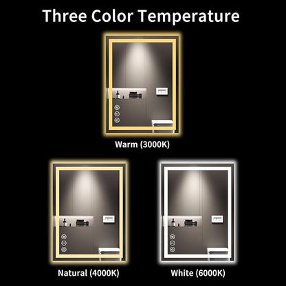 LOAAO 20X28 LED Bathroom Mirror with Lights, Anti-Fog, Dimmable, Backlit + Front Lit, Lighted Bathroom Vanity Mirror for Wall, Memory Function, Tempered Glass, Shatter-Proof, ETL Listed
