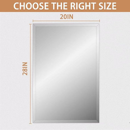 Frameless Mirror for Bathroom Vanity,20x28in Wall Mounted Mirrors for Over Sink Decorative Rectangular Frameless Mirror,With Polished Edge,Hangs Horizontally Or Vertically,Entryways,Room,Shatterproof
