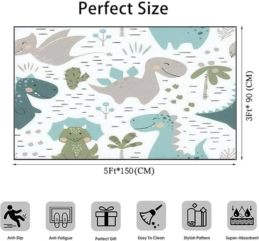 Dinosaur Baby boy Seamless Sweet Dino Palm Cactus Scandinavian Cute Area Rug Outdoor Patio Rug Play Mat Modern Floor Carpet Non-Slip Home Decor Living Room Kids Bedroom Nursery, 3x5 ft