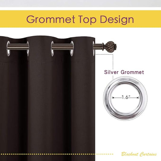 NICETOWN Room Darkening Draperies Curtains, Energy Smart Thermal Insulated Solid Grommet Curtains/Drapes Window Panels (2 Panels, 34-inch x 54-inch, Toffee Brown)