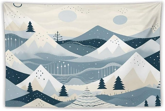 Tapestry As Wall Art Snow Mountain Scandinavian Winter Tapestry Xmas Rustic Winter Holiday Wall Art Tapestry for Bedroom Aesthetic Wall Hanging decor for Bedroom 40"x60" Christmas Family Party