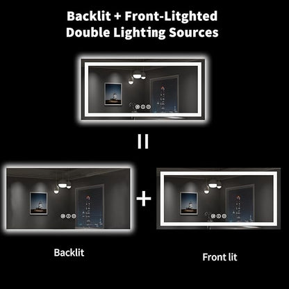 LOAAO 55X30 LED Bathroom Mirror with Lights, Anti-Fog, Dimmable, Backlit + Front Lit, Lighted Bathroom Vanity Mirror for Wall, Shatter-Proof, Memory Function, ETL Listed