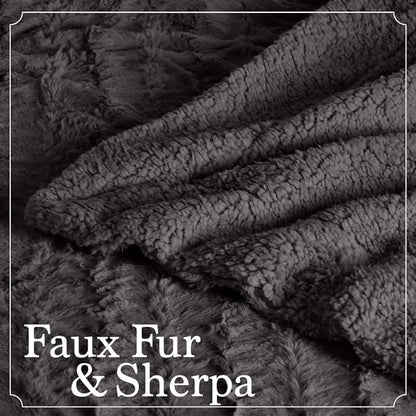 The Connecticut Home Co Bedding Blanket, King 108x90, Soft Fluffy Room Decor, Cozy Warm Throws for Bed, Gifts for Women, Bedroom Cute Aesthetic Blankets Faux Fur and Sherpa Gray