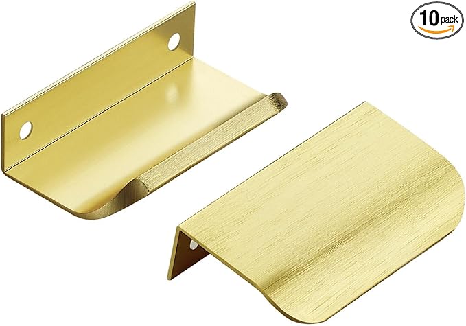 Ravinte Hardware 10 Pack Gold Cabinet Handles, 3 Inch (76mm) Finger Edge Pulls, 2 Inch Hole Center, Finger Pulls for Cabinets