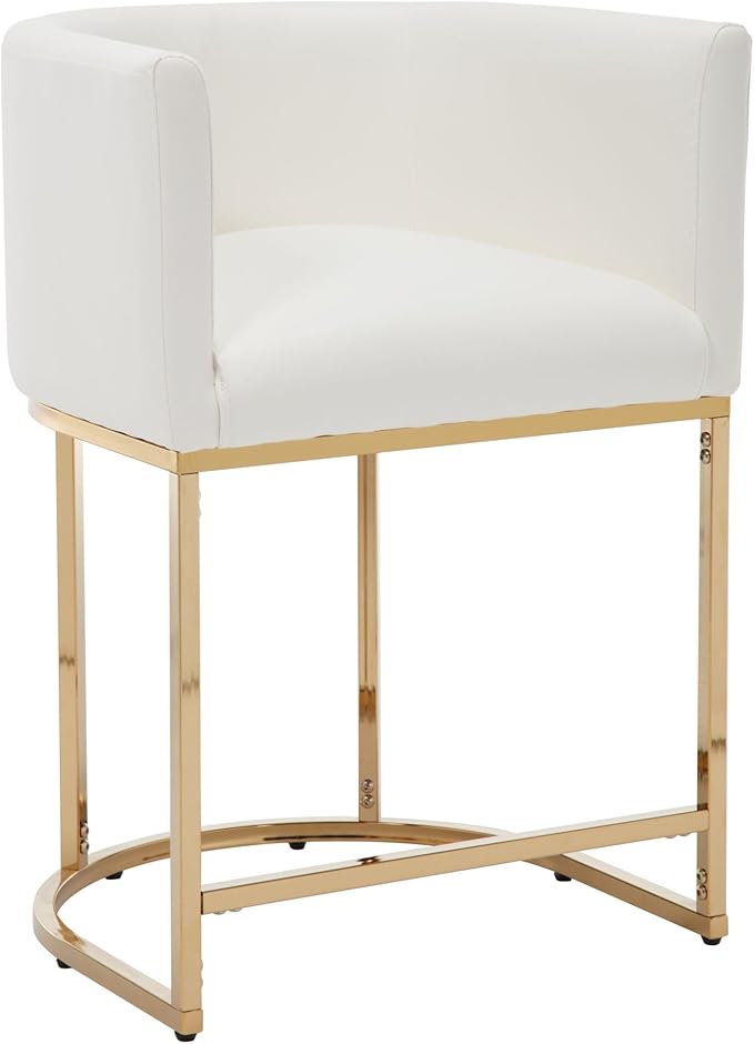 Modern Counter Height PU Leather Upholstered Bar Stool, 24" Kitchen Counter Island Stools Bar Chairs with Gold Metal Frame, White