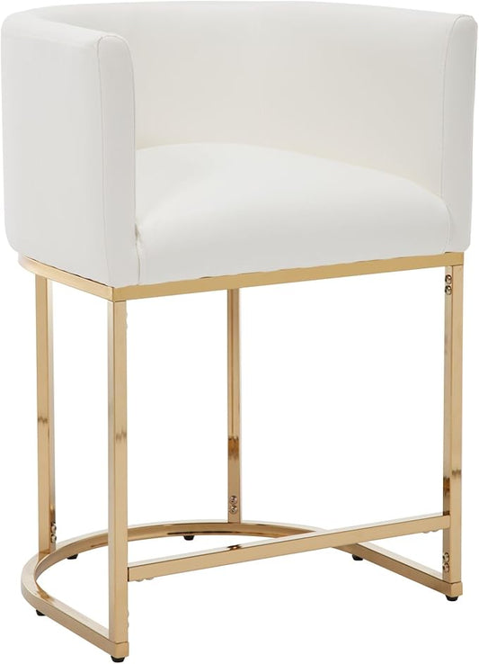 Modern Counter Height PU Leather Upholstered Bar Stool, 24" Kitchen Counter Island Stools Bar Chairs with Gold Metal Frame, White