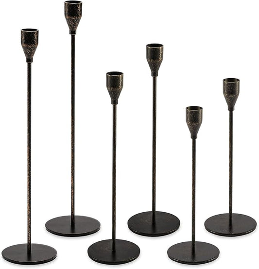 Black Taper Candle Holders: Tall Candlestick Holder Set of 6 Fireplace Mantle Decor Dinning Table Centerpiece Metal Candle Stand Halloween Decorations
