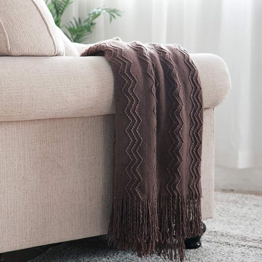 BOURINA Brown Throw Blanket 50x60 Inches Throw Textured Solid Soft Sofa Couch Decorative Knit Blanket