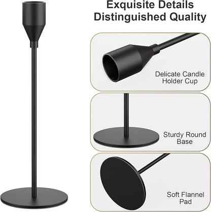 Black Taper Candle Holders Set of 12 Candlestick Holders Bulk, Metal Candle Stick Holder Decor for Wedding, Dinning, Xmas Party or Anniversary, Fits 3/4 Inch Thick Candle