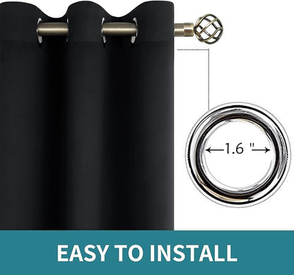 BGment Blackout Curtains - Grommet Thermal Insulated Room Darkening Bedroom and Living Room Curtains, Set of 2 Panels (52 x 108 Inch, Black)