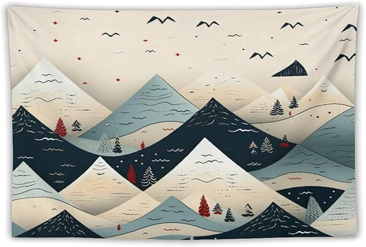 Tapastry's Wall Hanging Snow Mountain Scandinavian Winter Tapestry Hello Winter Holiday Bedroom Tapestries Wall Art Decor for Bedroom Living Room Dorm 60"x90" Tapestries Winter Snowflake Decorative