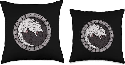 Nordic Country & Celtic Mythology Designs Viking Norway Norwegian Scandinavian Yin and Yang Wolf Odin Throw Pillow, 18x18, Multicolor