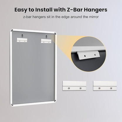 LOAAO 60x40 Inch White Metal Framed Bathroom Mirror for Wall, White Bathroom Vanity Mirror Farmhouse, Large Rounded Rectangle Mirror, Anti-Rust, Tempered Glass, Hangs Horizontally or Vertically