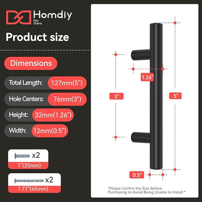 homdiy Black Cabinet Handles 20Pack 3inch Hole Center Kitchen Drawer Pulls and Knobs Stainless Steel Cabinet Hardware for Bathroom, Cupboard