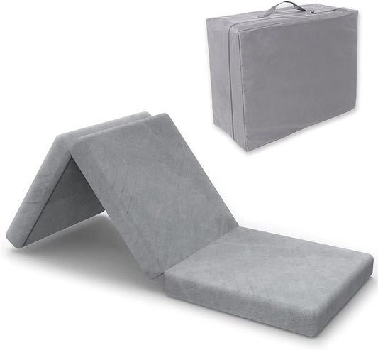 SINWEEK 4" Single Memory Foam Folding Mattress with Storage Bag - Foldable Trifold Floor Bed Topper, CertiPUR-US Certified Guest Sleeping Pad, Machine Washable Cover