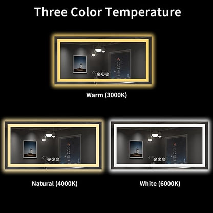 LOAAO 55X30 LED Bathroom Mirror with Lights, Anti-Fog, Dimmable, Backlit + Front Lit, Lighted Bathroom Vanity Mirror for Wall, Shatter-Proof, Memory Function, ETL Listed