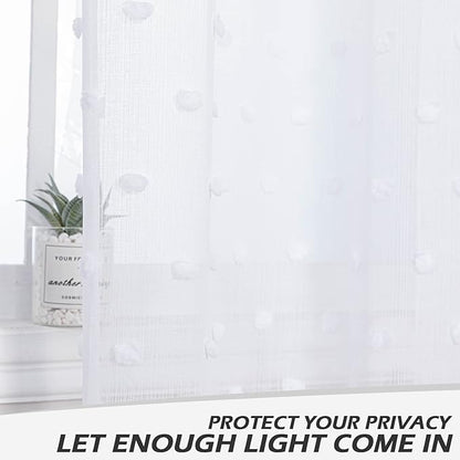 MYSKY HOME Kitchen Curtains 54 Inches Long Small Window Curtains for Bathroom Cafe Bedroom White Pom Pom Curtains for Nursery Boys Room Rod Pocket 2 Pieces Drapes 52 x 54 inch Length