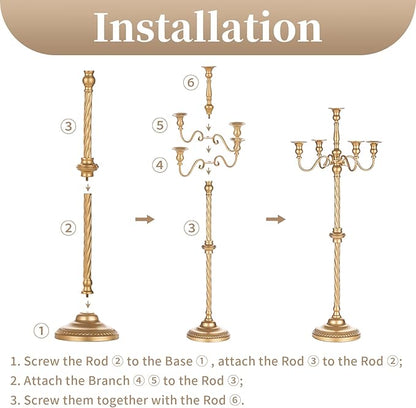 Sziqiqi Gold Floor Candelabra Candle Holder for Centerpiece - Tall 5 Arm Candlesticks Holders Metal Taper Candle Holder for Table Floral Centerpieces for Wedding Party Banquet