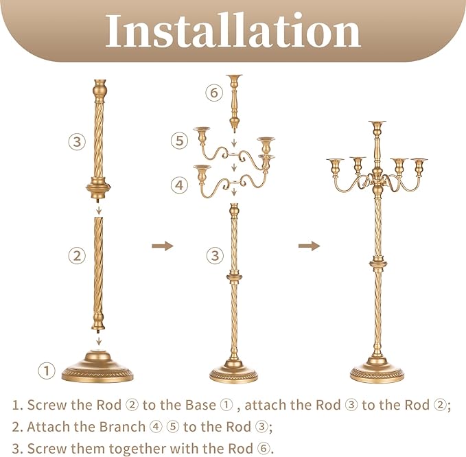 Sziqiqi Floor Candlestick Holder Gold Candelabra - 35inch Tall Candlestick Holders for Taper Candles Candle Sticks Holder Decor for Wedding Table Centerpiece Anniversary Ceremony 2pcs