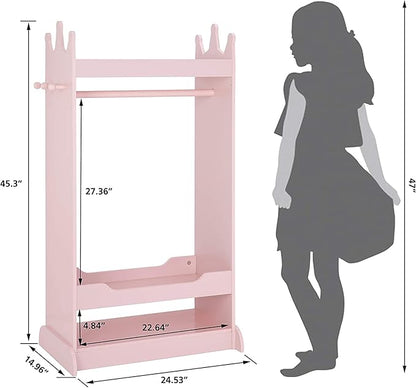 UTEX Kids Dress up Storage with Mirror,Costume Wardrobe for Kids, Open Hanging Armoire Closet,Pretend Storage Closet, Costume Storage Dresser (Pink)