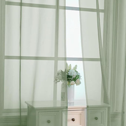 Aiyufeng Sage Green Sheer Voile Window Treatment Rod Pocket Curtain Panels for Kitchen Bedroom Living Room Drapes Sunlight Filtering Privacy Semi Home Decor Assorted Colors Sizes (40 W x 72 L)
