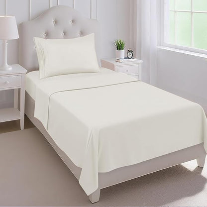 Mejoroom Twin Sheet Set - Hotel Collection Twin Sheets - Bedding Sheets & Pillowcases with Deep Pocket Fitted Sheet, Breathable, Wrinkle & Fade Resistant - 3 Piece(Ivory)