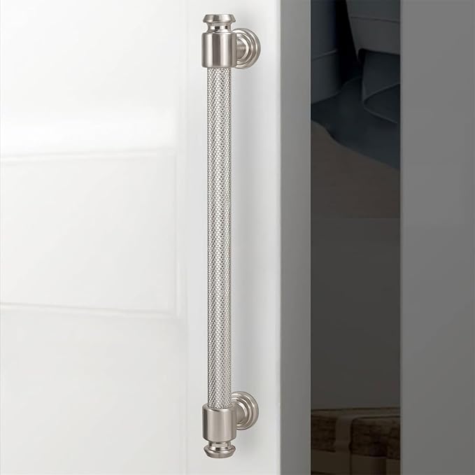 6 Pack 12-3/5 inch(320mm) Brushed Satin Nickel Kitchen Cabinet Handles Knurled Cabinet Pulls Silver Drawer Pulls Kitchen Cabinet Hardware Dresser Handles