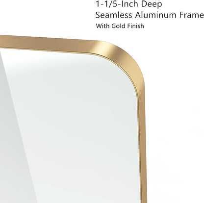 VocalStar Gold Bathroom Mirror for Wall, 40 x 30 Inch Metal Framed Rounded Rectangle Vanity Mirror Modern Farmhouse, 1/4-inch Shatterproof Glass | Ultra-Flush Hanging