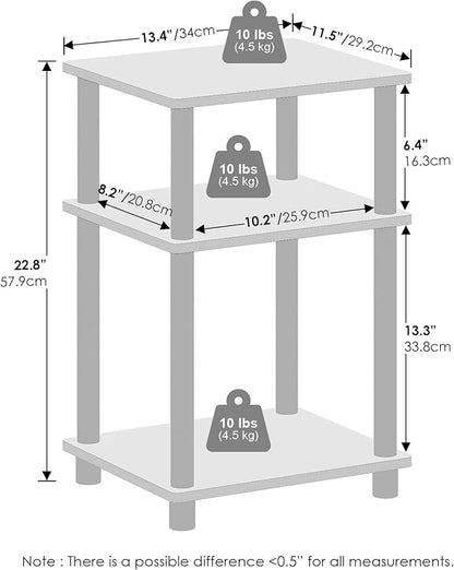 Furinno Just 3-Tier Turn-N-Tube Open Storage Nightstand, 2-Pack, Plastic Poles, White Oak/Stainless Steel