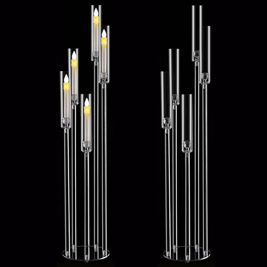 2pcs 5 Arm Floor Candelabra,Acrylic Floor Candle Holder for Wedding Centerpiece Tall Clear Candle Holders for Ceremony Birthday Party Home Decoration Fit 0.8 LED Candles