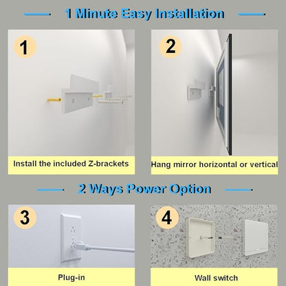 20 x 28 Inch LED Bathroom Mirror with Lights, Front & Back Lit Mirrors for Bathroom Wall Mount, Aluminum Black Frame Decor, Anti-Fog, Dimmable 3 Colors, Shatter-Proof Tempered Glass, Motion Sensor