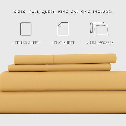 Linen Market Brushed Microfiber Queen Sheet Set 4 Piece – Oeko-TEX Certified Ultra Soft & Wrinkle-Free - 16" Deep Pocket Sheets - Easy Care Queen Size - Gold