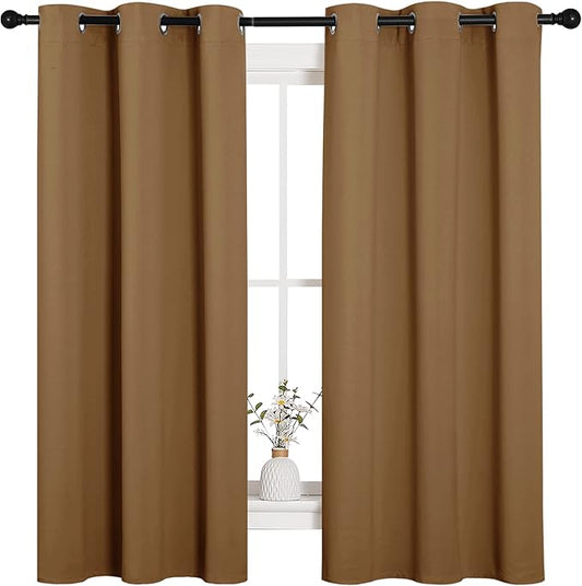 NICETOWN Sleek Blackout Curtains 63 inches Length for Small Windows, Noise Reducing and Block Draft Panels for Door Doorway Laundry Office Luxury Decor Theme (2 Panels, Gold Brown, W42 x L63 -Inch)