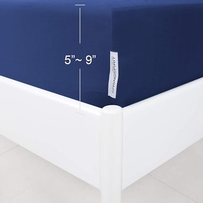 Full Size Box Spring Cover with Smooth and Elastic Woven Material, Alternates for Bed Skirt, Wrinkle & Fading Resistant, Washable, Dustproof, Navy