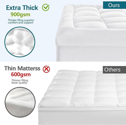 CYMULA California King Mattress Topper - Extra Thick Cooling Mattress Pad Cover for Back Pain - Soft Mattress Protector Bed Topper Pillow Top with 8-21 Inch Deep Pocket 3D Snow Down Alternative Fill