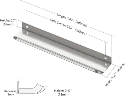 Ravinte Hardware 12 Pack Silver Cabinet Handles, 7.8 Inch (200mm) Finger Edge Pulls, 6-1/4 Inch Hole Center, Finger Pulls for Cabinets