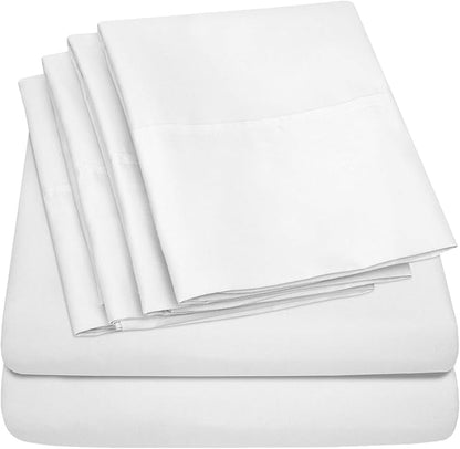Sweet Home Collection 6 Piece 1500 Supreme Collection Brushed Microfiber Deep Pocket Bed Sheet Set-2 Extra Pillow Cases, Great Value, Rv Short Queen, White