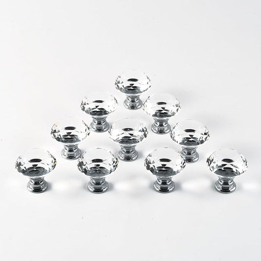 12pcs Diamond Shape Crystal Glass 30mm Drawer Knob Pull Handle Usd for Cabinet, Drawer
