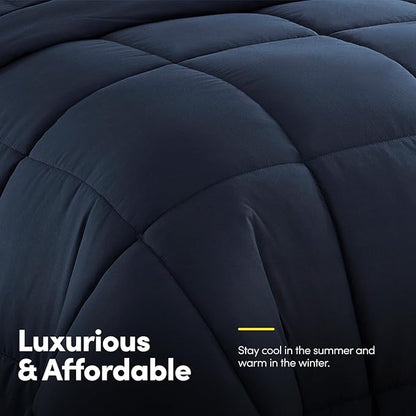 Sweet Home Collection 5 Piece Comforter Set Bag Solid Color All Season Soft Down Alternative Blanket & Luxurious Microfiber Bed Sheets, Navy, Twin