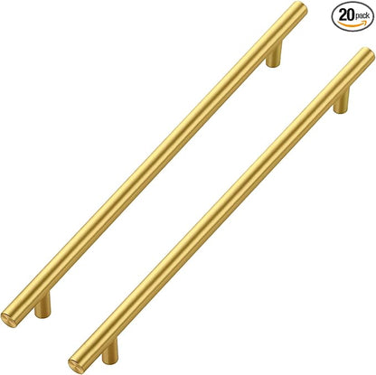 JOY DECOR 20 Pack Cabinet Handles, Gold Cabinet Pulls, 10 in Hole Center Kitchen Cabinet Handles, Stainless Steel T Bar Handles for Dresser Drawers
