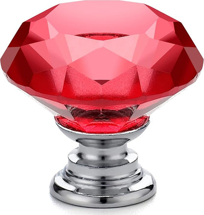 Ravinte 5 Pack Red Crystal Knobs for Dresser Drawers Glass Cabinet Knobs Diamond Shaped Drawer Knobs - 30 mm Knobs with Silver Base
