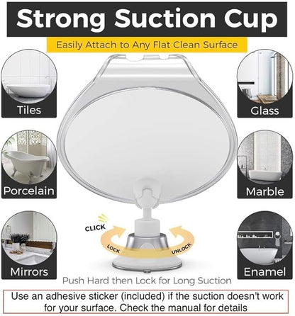 HONEYBULL Fogless Shower Mirror with Suction Mount & Swivel – Anti-Fog Acrylic Bathroom Mirror for Shaving – Built-in Razor Holder, Easy Install, Home Shower Accessory (Extra-Large)