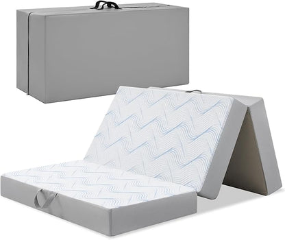 Foldable Mattress Twin 6 inch -Portable White Memory Foam Folding Matress with Washable Cover for Camping Travel Guest Room Home Use-Non-Slip&Easy Storage