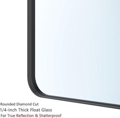 VocalStar 48 x 32 Inch Black Metal Framed Bathroom Mirror for Wall, Large Rounded Rectangle Matte Black Bathroom Vanity Mirror Farmhouse, 1/4-inch Shatterproof Glass | Ultra-Flush Hanging