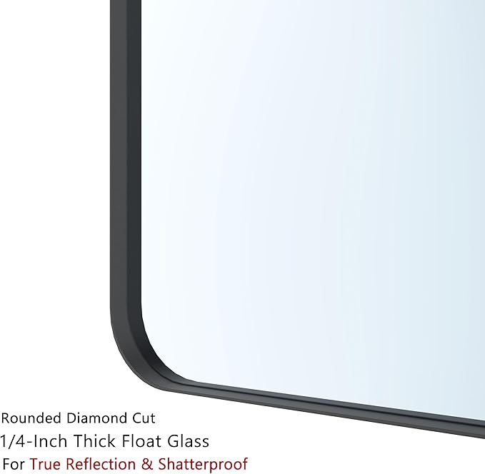 VocalStar Black Bathroom Mirror for Wall, 28 x 40 Inch Rounded Rectangle Metal Framed Bathroom Wall Vanity Mirror Farmhouse, 1/4-inch Shatterproof Glass | Ultra-Flush Hanging