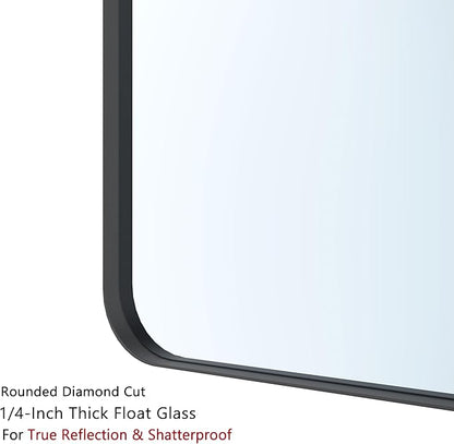 VocalStar Black Metal Framed Bathroom Mirror for Wall, 40 x 30 Inch Large Rounded Rectangle Matte Black Bathroom Vanity Mirror Farmhouse, 1/4-inch Shatterproof Glass | Ultra-Flush Hanging