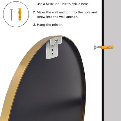 Gold Round Mirror, 24 inch Circle Mirror, Gold Metal Frame Bathroom Mirrors, Round Wall Mounted Mirrors for Bathroom, Hallway, Living Room, Bedroom.