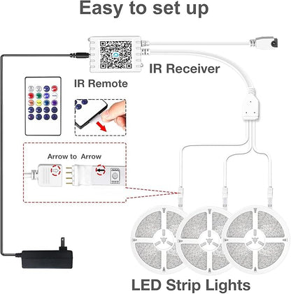 DAYBETTER Smart RGB Led Strip Lights, 300ft Led Lights for Bedroom with App Control, Multicolor Changing Led Light Strips Apply for Home Decor, Living Room, Kitchen, Home Party Decoration